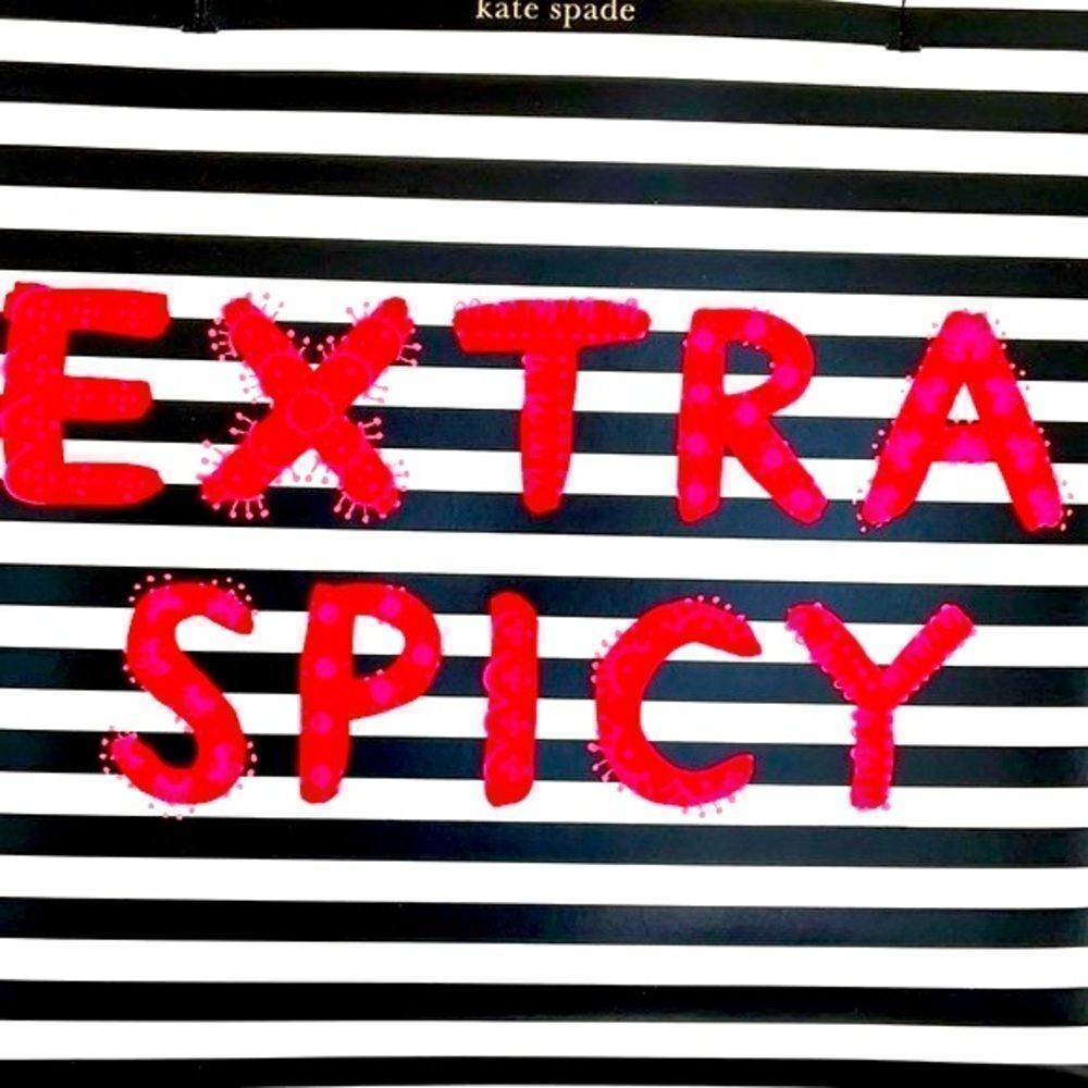 KATE SPADE NWT CHILI PEPPER LEN TOTE SHOULDER BAG EXTRA SPICY RED BLACK STRIPED - Picture 4 of 11